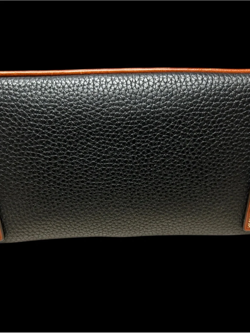 Dooney & Bourke Black Pebbled Leather Satchel with Tan Trim